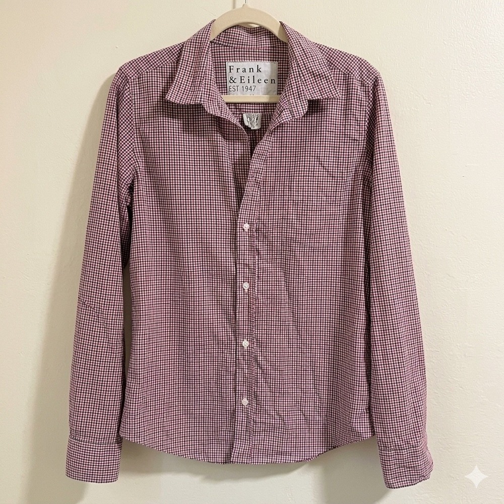 Frank & Eileen Barry Shirt Womens M Red Gingham Cotton Excellent Button Down - Picture 2 of 13